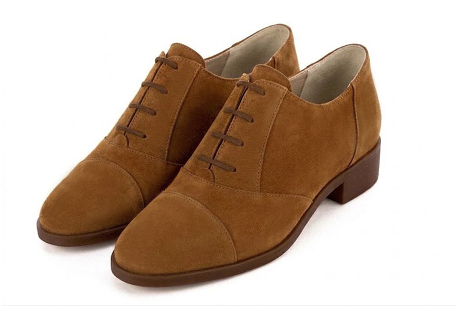 Women's cognac classic oxfords and derby shoes with round toe and chunky rubber lug sole - Front view